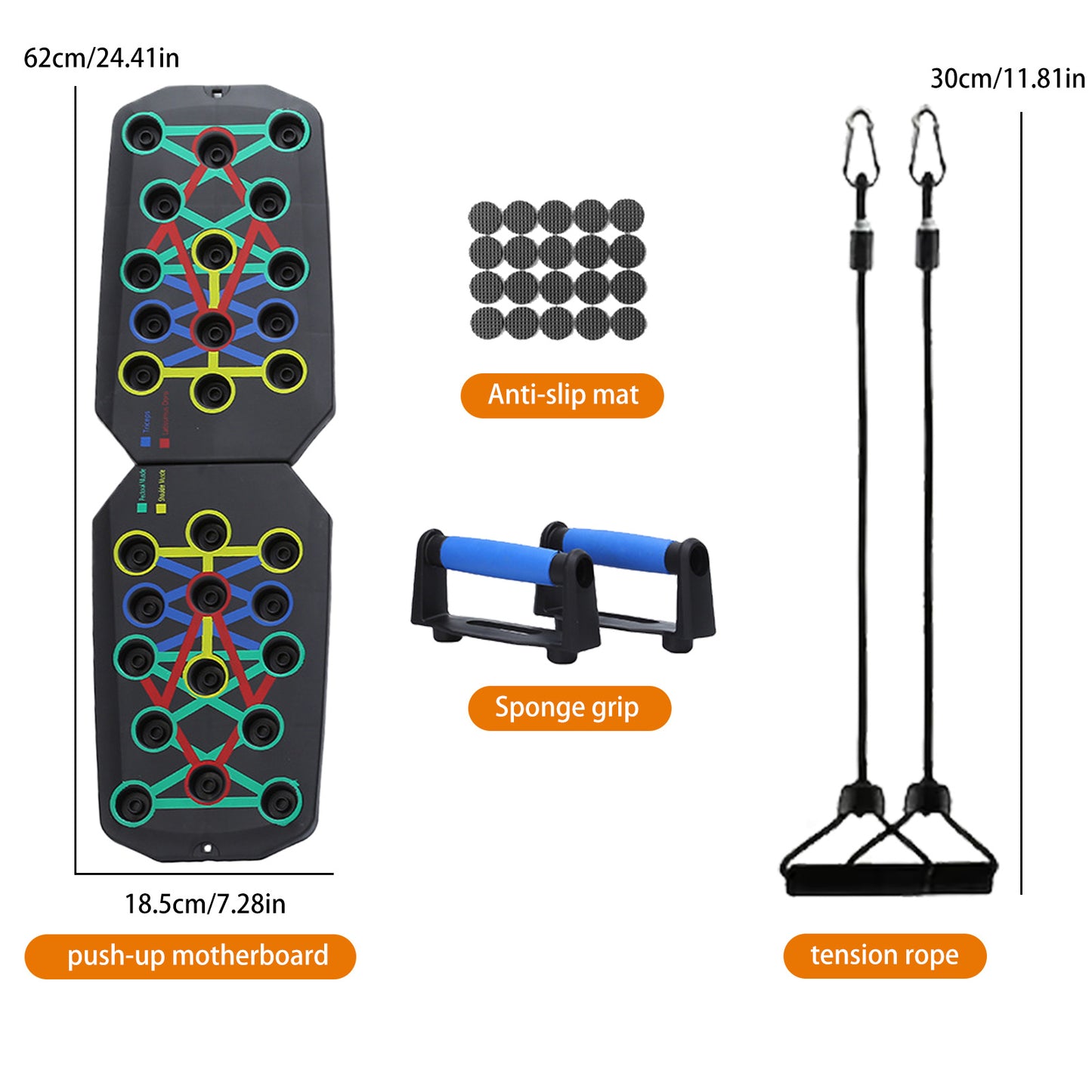 Multifunctional Fitness Push-up Board - Foldable 28 Holes, 330LBS Loading, with Colored Handles, Multifunctional Fitness Equipment, Three Colors, with Pull Rope, Strength Training, Push-up Training, Exercise Chest, Arms, Abdomen, Back, Legs, Strength Trai