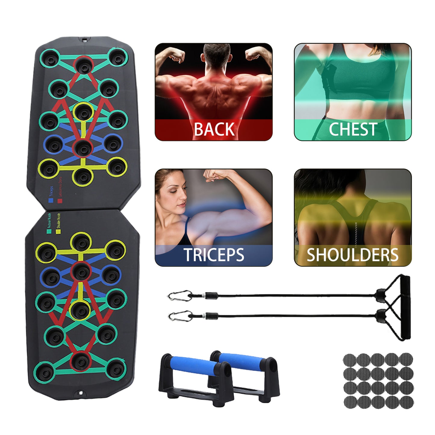 Multifunctional Fitness Push-up Board - Foldable 28 Holes, 330LBS Loading, with Colored Handles, Multifunctional Fitness Equipment, Three Colors, with Pull Rope, Strength Training, Push-up Training, Exercise Chest, Arms, Abdomen, Back, Legs, Strength Trai