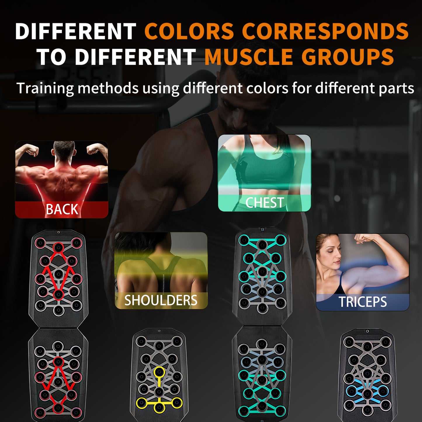 Multifunctional Fitness Push-up Board - Foldable 28 Holes, 330LBS Loading, with Colored Handles, Multifunctional Fitness Equipment, Three Colors, with Pull Rope, Strength Training, Push-up Training, Exercise Chest, Arms, Abdomen, Back, Legs, Strength Trai