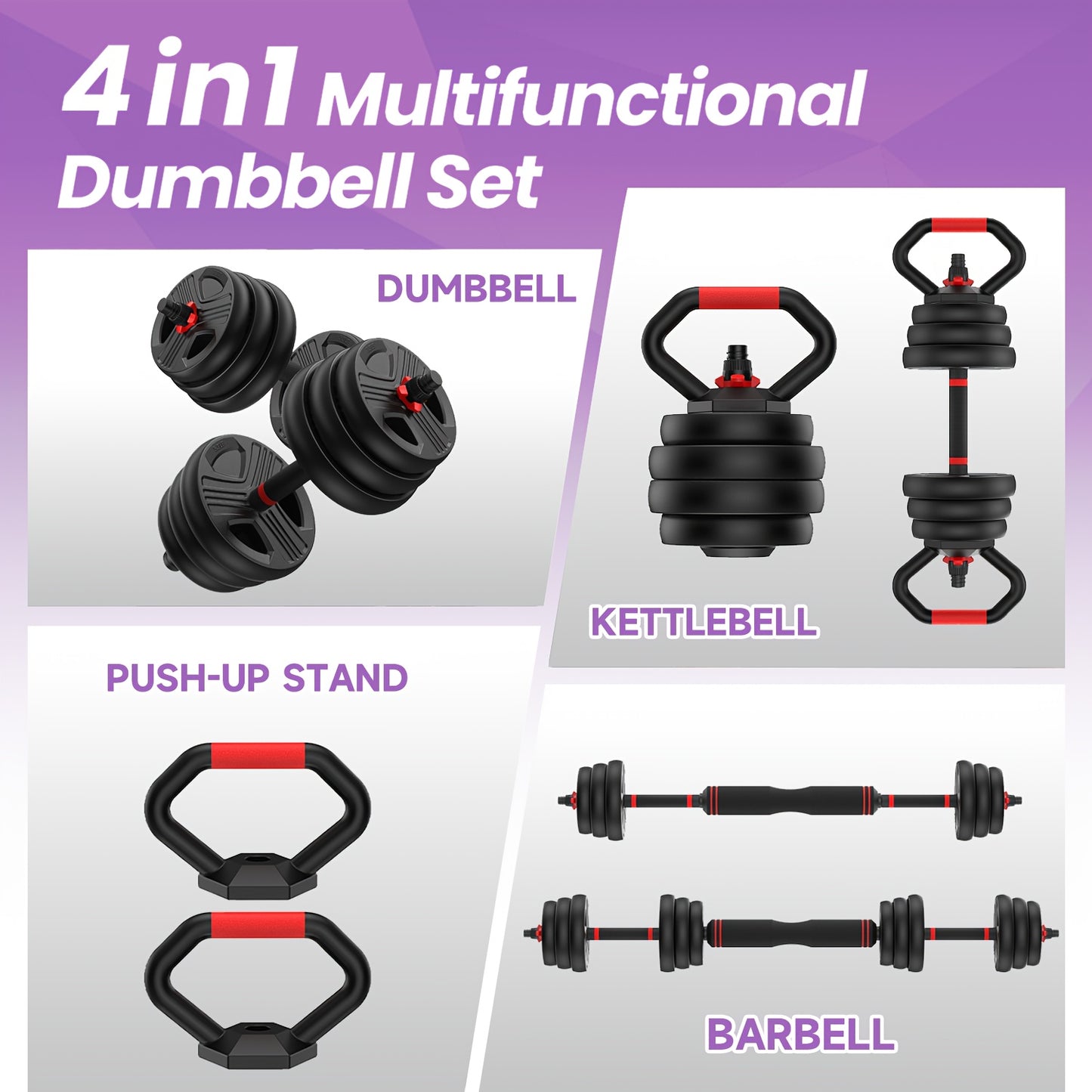 Adjustable Dumbbell - 25lb Dumbbell Set With Anti-Slip Handle, Fast Adjust Weight By Turning Handle With Tray, Exercise Fitness Dumbbell Suitable For Full Body Workout Enthusiasts- Ideal Gift For Fitness Enthusiasts